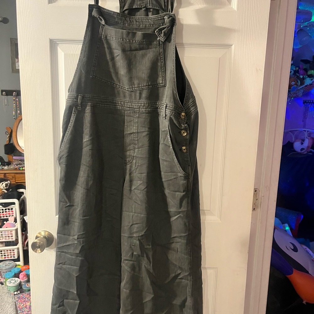 aerie Olive Green Wide Leg Overalls Jumpsuit